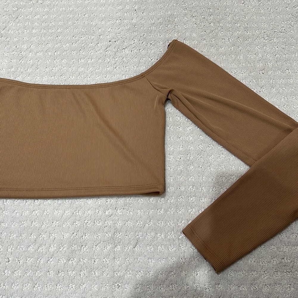Tan off the shoulder cropped top